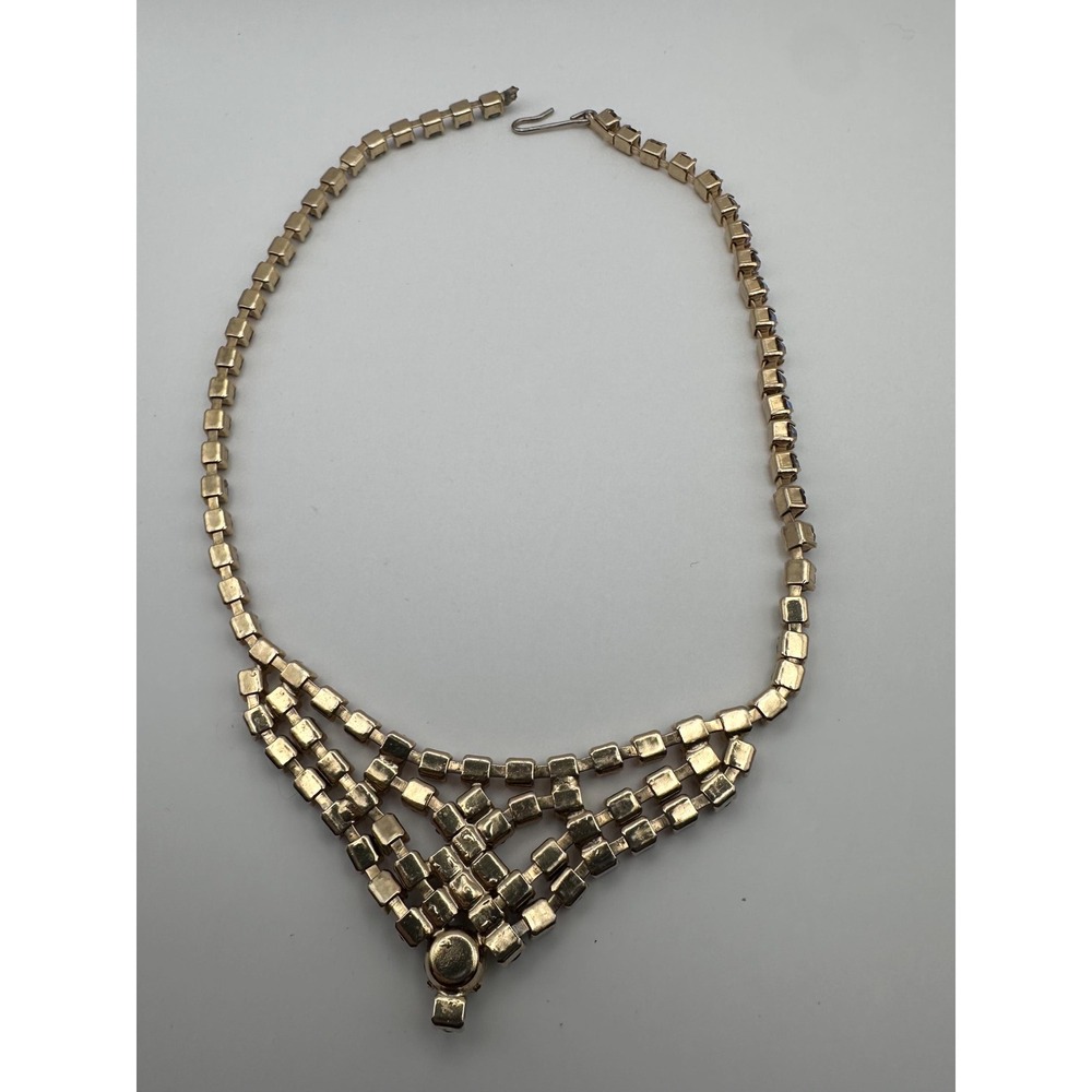 Vintage 1960's gold tone costume cascading necklace Aurora Borealis rhinestones - Picture 3 of 6